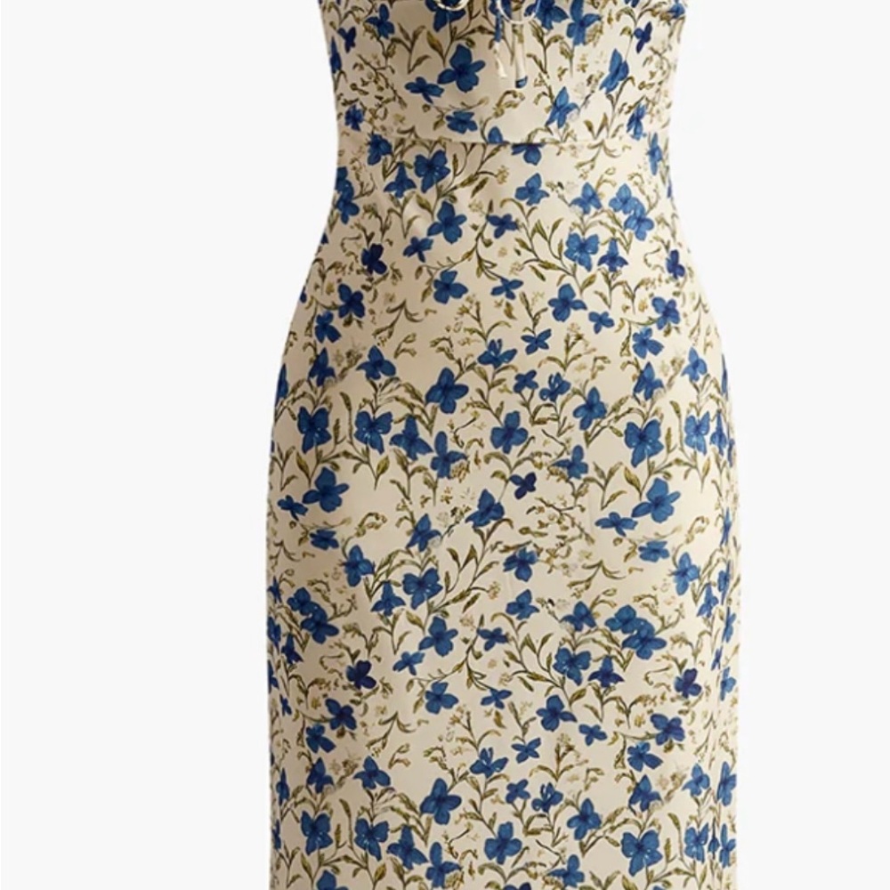 Commense Strapless Blue and Cream Floral Dress